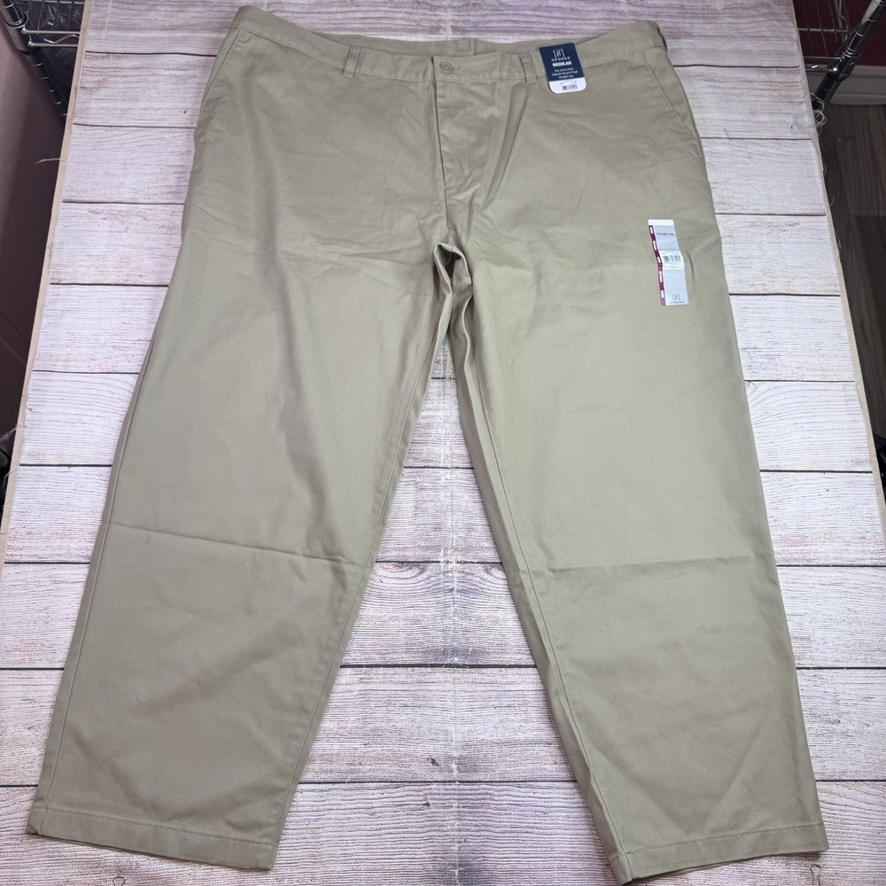 George Men's Regular Fit Straight Leg Pants‎ 50x30 Beige Classic Khaki NWT